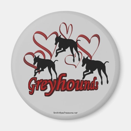 Greyhound Silhouette Red Hearts Magneet (Voorkant)