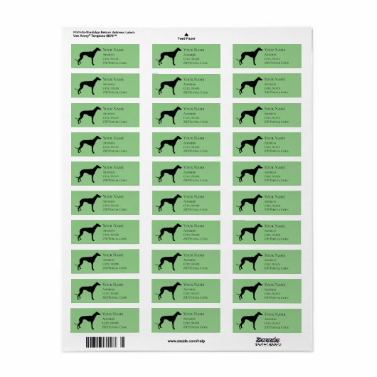 Greyhound Silhouette Return Address Etiket (Full Sheet)