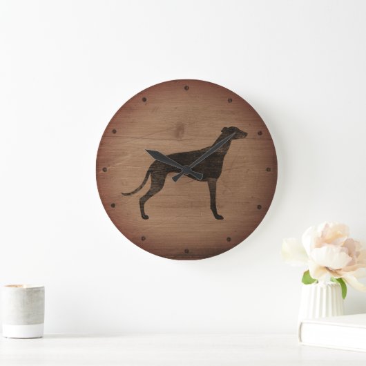 Greyhound Silhouette Rustic Style Grote Klok (Huis)