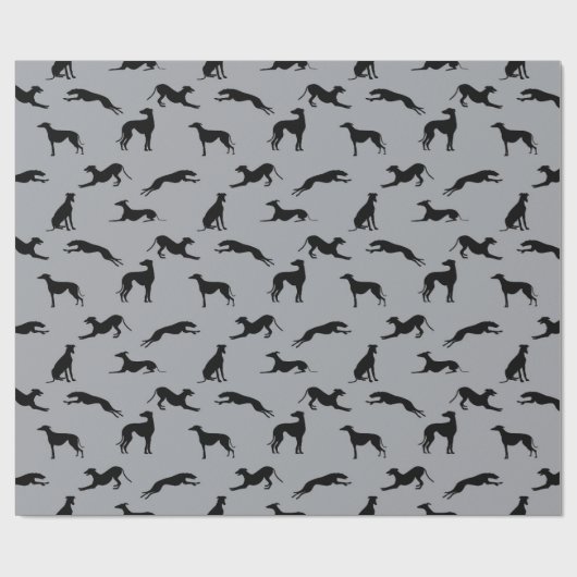 Greyhound Silhouettes Black op grijs Cadeaupapier (Vlak)