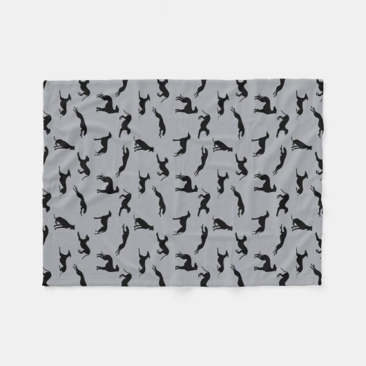 Greyhound Silhouettes Black op grijs Fleece Deken (Voorkant (Horizontaal))