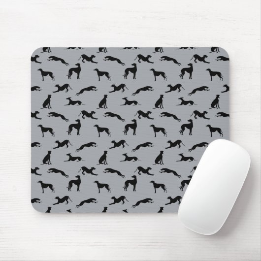 Greyhound Silhouettes Black op grijs Muismat (Met muis)