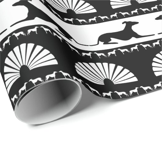 Greyhound Silhouettes Black White Art Deco Fan Cadeaupapier (Rol Hoek)