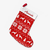 Greyhound Silhouettes Pattern Red en White Cute Kleine Kerstsok (Voorkant (Hangend))