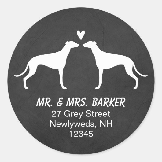 Greyhound Silhouettes Retouradres Ronde Sticker (Voorkant)