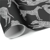 Greyhound Silhouettes Silver Faux Glitter Cadeaupapier (Rol Hoek)