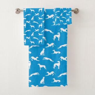 Greyhound Silhouettes White op blauw Bad Handdoek