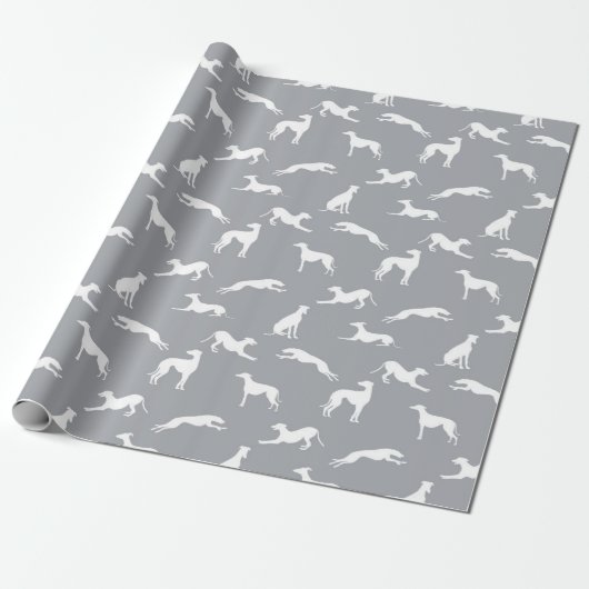 Greyhound Silhouettes White op grijs Cadeaupapier (Uitgerold)
