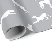 Greyhound Silhouettes White op grijs Cadeaupapier (Rol Hoek)