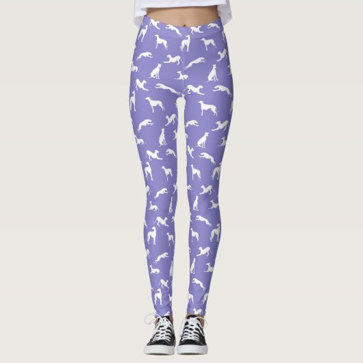 Greyhound Silhouettes White op Paars Leggings (Voorkant)