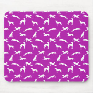 Greyhound Silhouettes - Wit op Roze (B41AAA) Muismat