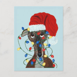 Greyhound Sint verstrikt in kerstlichtjes Briefkaart