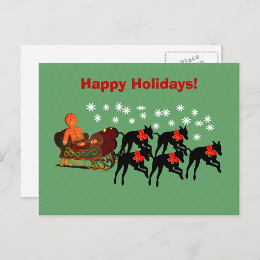 Greyhound Sleigh Kerstvakantie Briefkaart (Voorkant / Achterkant)