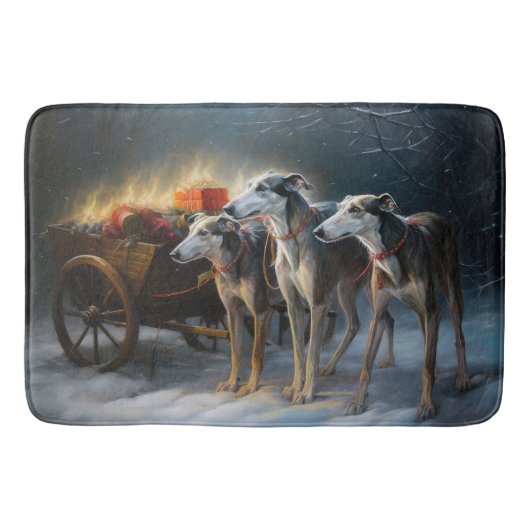 Greyhound Sneeuw Slede Kerst Decoratie Badmat (Voorkant)