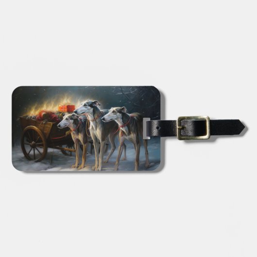 Greyhound Sneeuw Slede Kerst Decoratie Bagagelabel (Voorkant horizontaal)