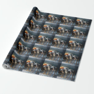 Greyhound Sneeuw Slede Kerst Decoratie Cadeaupapier