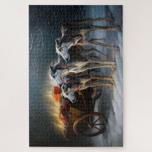 Greyhound Sneeuw Slede Kerst Decoratie Legpuzzel (Verticaal)