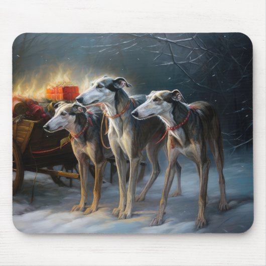 Greyhound Sneeuw Slede Kerst Decoratie Muismat (Voorkant)