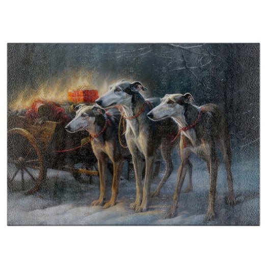 Greyhound Sneeuw Slede Kerst Decoratie Snijplank (Voorkant)