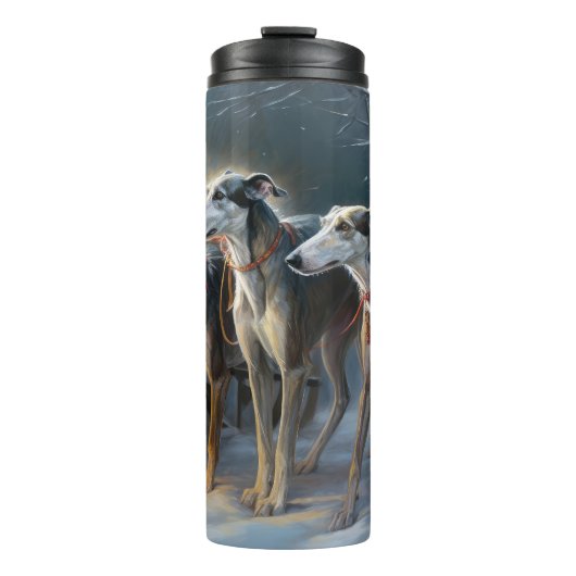 Greyhound Sneeuw Slede Kerst Decoratie Thermosbeker (Voorkant)