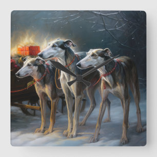 Greyhound Sneeuw Slede Kerst Decoratie Vierkante Klok