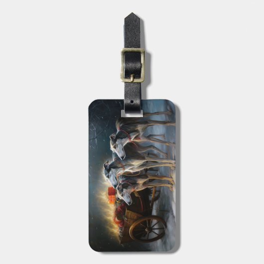 Greyhound Snowy Sleigh Kerstmisdecor Bagagelabel (Voorkant verticaal)