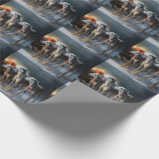 Greyhound Snowy Sleigh Kerstmisdecor Cadeaupapier (Hoek)