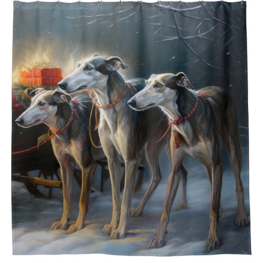 Greyhound Snowy Sleigh Kerstmisdecor Douchegordijn (Voorkant)