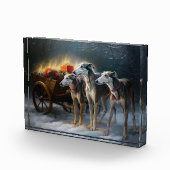 Greyhound Snowy Sleigh Kerstmisdecor Fotoblokken (Rechts)