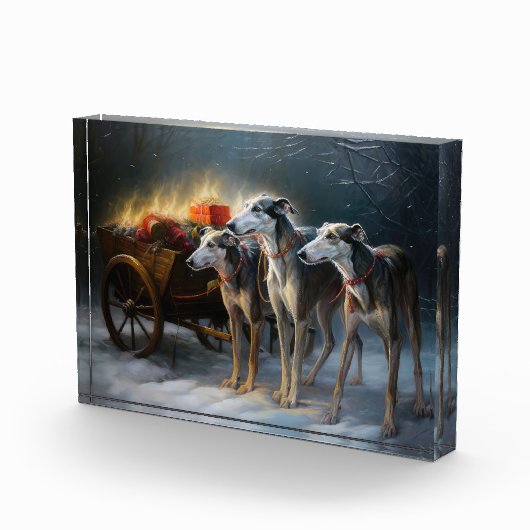 Greyhound Snowy Sleigh Kerstmisdecor Fotoblokken (Rechts)