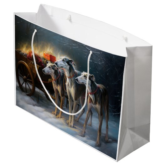 Greyhound Snowy Sleigh Kerstmisdecor Groot Cadeauzakje (Achterkant Gekanteld)