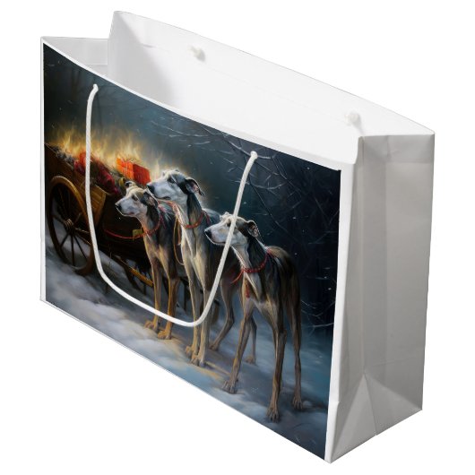 Greyhound Snowy Sleigh Kerstmisdecor Groot Cadeauzakje (Voorkant Gekanteld)