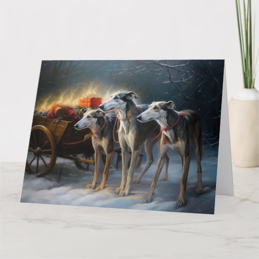 Greyhound Snowy Sleigh Kerstmisdecor Kaart (Voorkant)