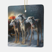 Greyhound Snowy Sleigh Kerstmisdecor Keramisch Ornament (Links)