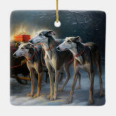 Greyhound Snowy Sleigh Kerstmisdecor Keramisch Ornament (Achterkant)