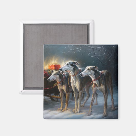 Greyhound Snowy Sleigh Kerstmisdecor Magneet (Voorkant / Achterkant)