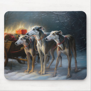 Greyhound Snowy Sleigh Kerstmisdecor Muismat