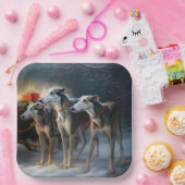 Greyhound Snowy Sleigh Kerstmisdecor Papieren Bordje (Feest)