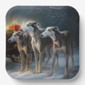 Greyhound Snowy Sleigh Kerstmisdecor Papieren Bordje (Voorkant)