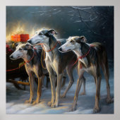 Greyhound Snowy Sleigh Kerstmisdecor Poster (Voorkant)