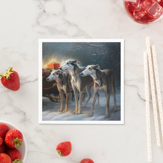 Greyhound Snowy Sleigh Kerstmisdecor Servet (Insitu)