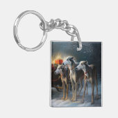 Greyhound Snowy Sleigh Kerstmisdecor Sleutelhanger (Voorkant Links)