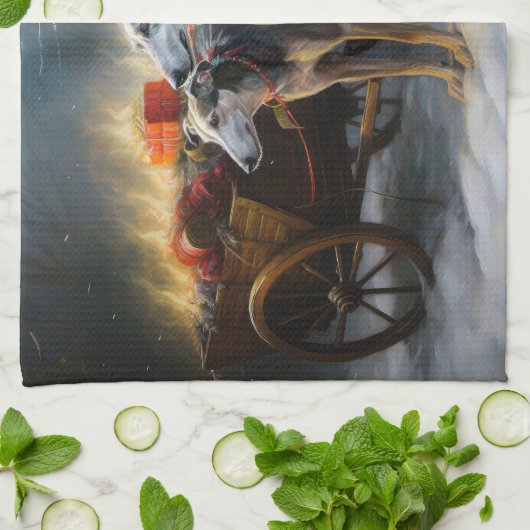 Greyhound Snowy Sleigh Kerstmisdecor Theedoek (Gevouwen)