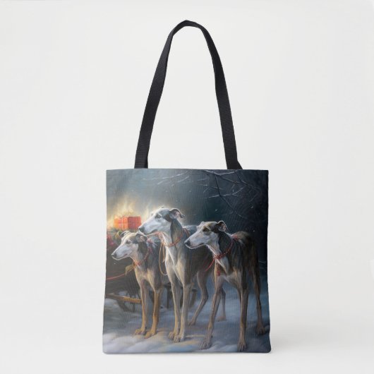 Greyhound Snowy Sleigh Kerstmisdecor Tote Bag (Voorkant)
