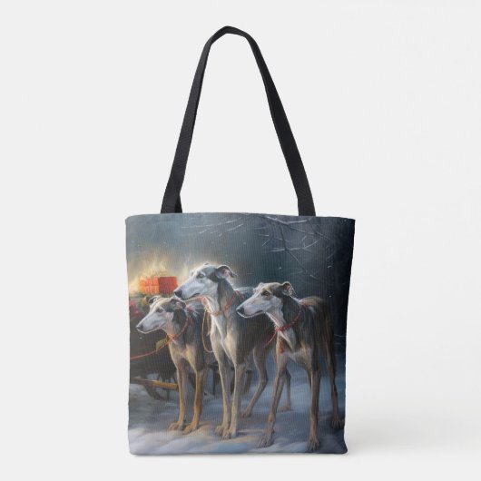 Greyhound Snowy Sleigh Kerstmisdecor Tote Bag (Achterkant)