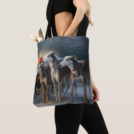 Greyhound Snowy Sleigh Kerstmisdecor Tote Bag (Dichtbij)