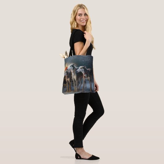 Greyhound Snowy Sleigh Kerstmisdecor Tote Bag (Op model)
