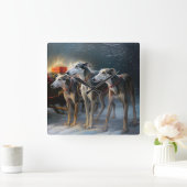 Greyhound Snowy Sleigh Kerstmisdecor Vierkante Klok (Huis)