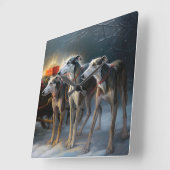 Greyhound Snowy Sleigh Kerstmisdecor Vierkante Klok (Hoek)
