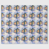 Greyhound Snowy Village Santa Hat Christmas Art Cadeaupapier (Vlak)